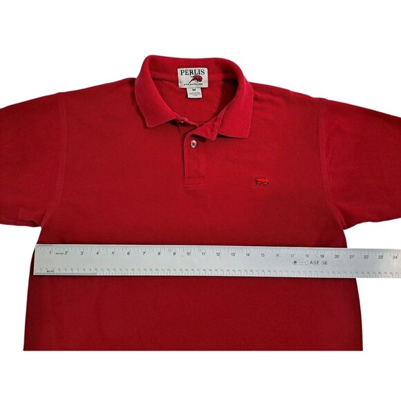 Perlis Polo Shirt Mens Medium Red Crawfish Logo 100% Peruvian Cotton Pique Knit - Picture 6 of 7